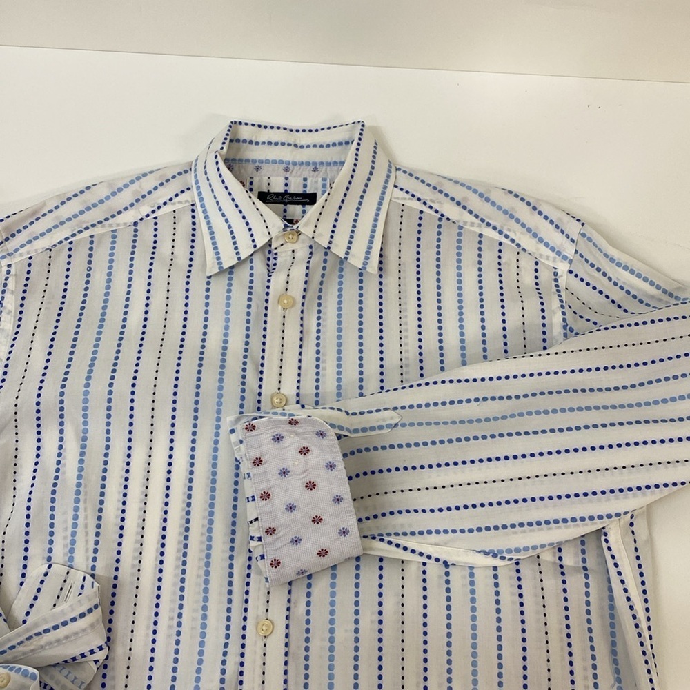 Robert Graham XL Button Down Sleeve White Blue